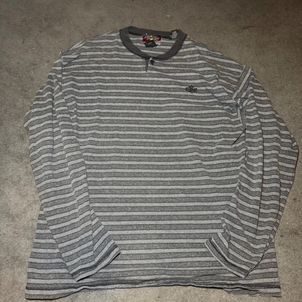 Vintage ZONZ Mens Grey Striped Long Sleeve Henley Shirt XL Made in USA 90s